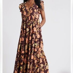 Treasure & Bond Floral Brown Maxi Dress